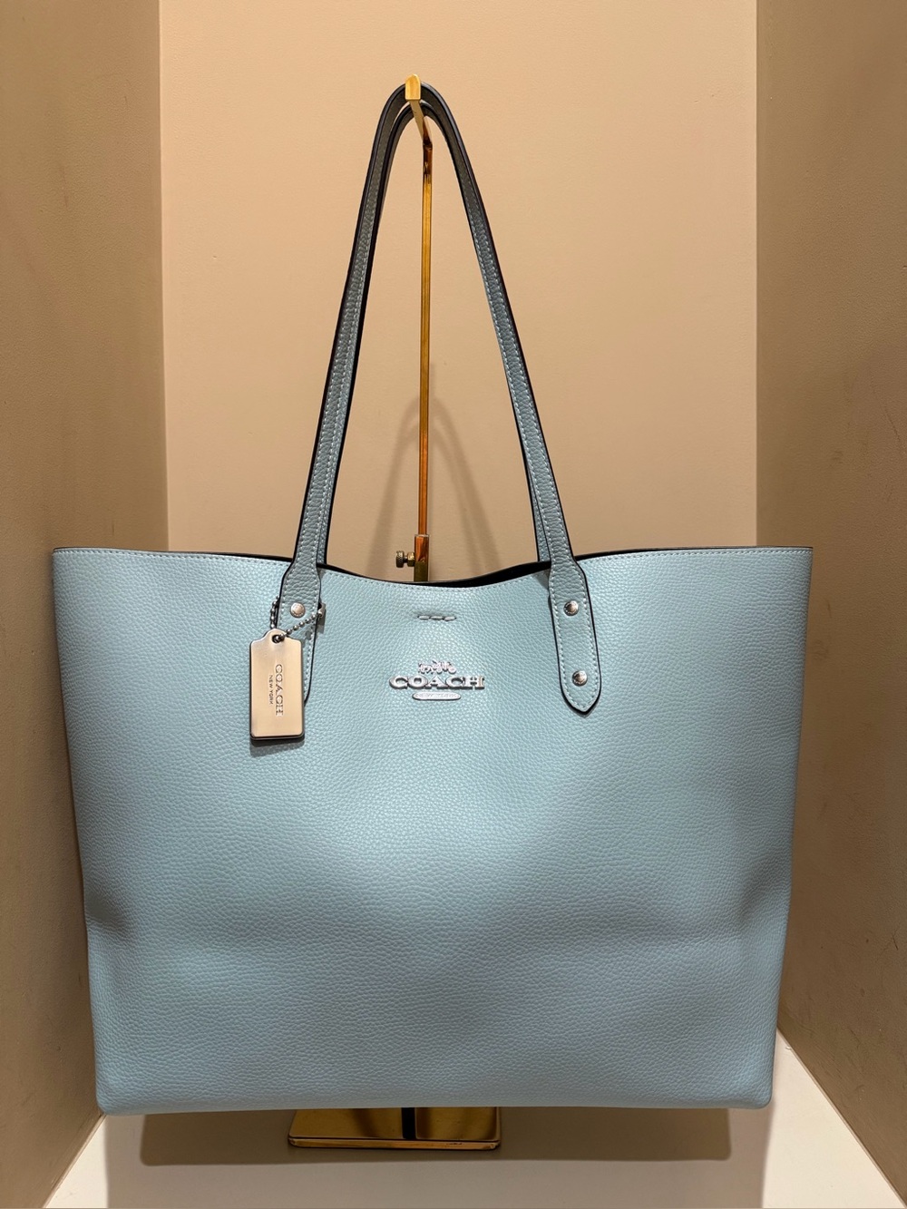 Coach Pebbled Leather Town Tote in Light Blue